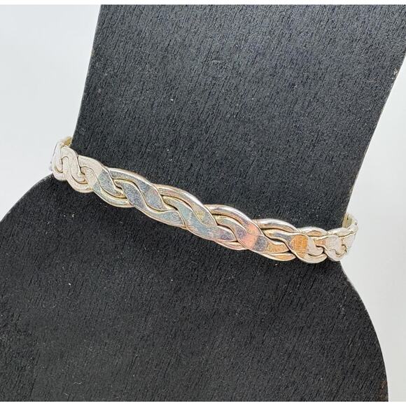 Vintage Handmade Solid Mexican 925 Sterling Silver Braided Woven Bangle Bracelet - Picture 1 of 3